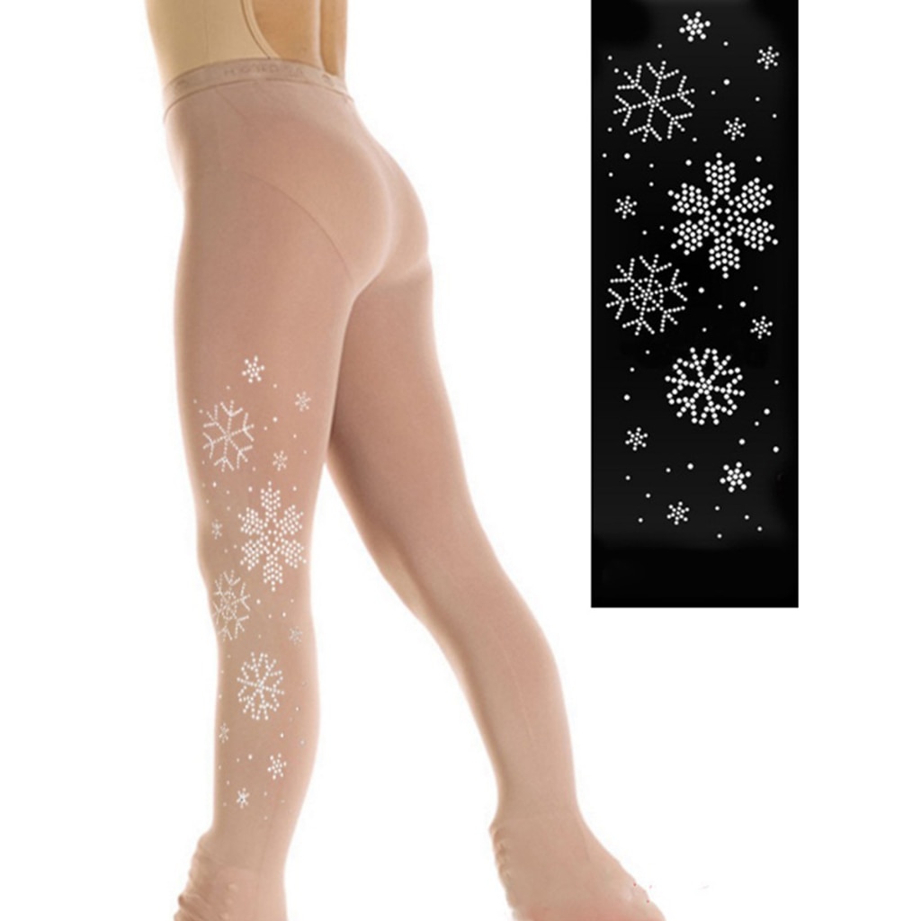 Ice Figure Skating Tight Girls Women Over Boot Footless Crystal Skate Pants with Snow Shape Crystals 