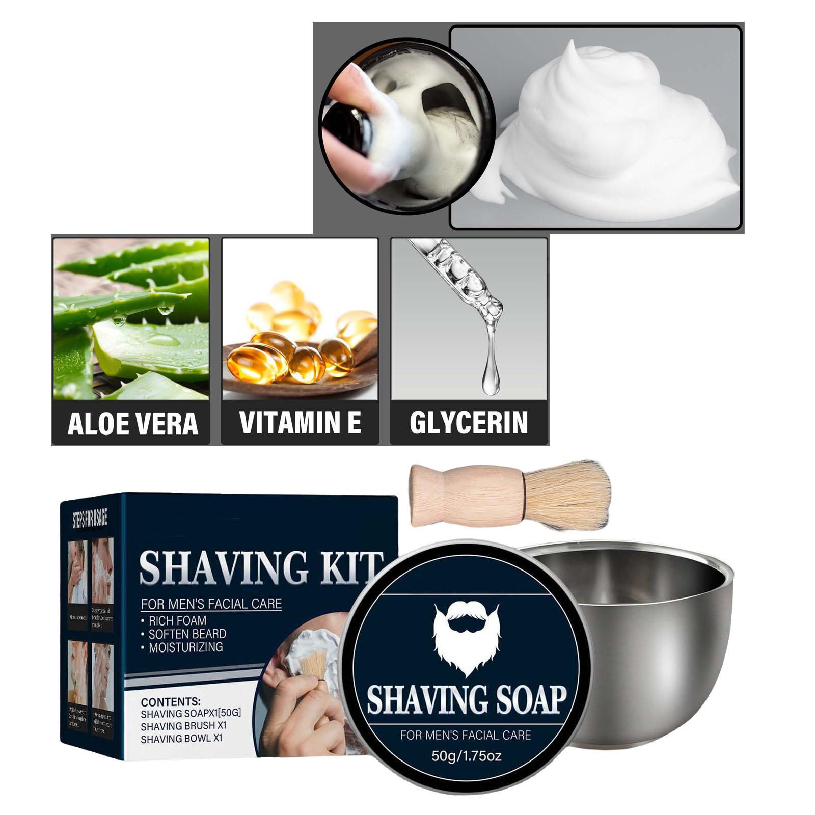 Shave Soap Kit for Men Lather Comfortable Scented Foaming 50G 1.75oz Facial Care Shaving Cream for Home Salon Barber