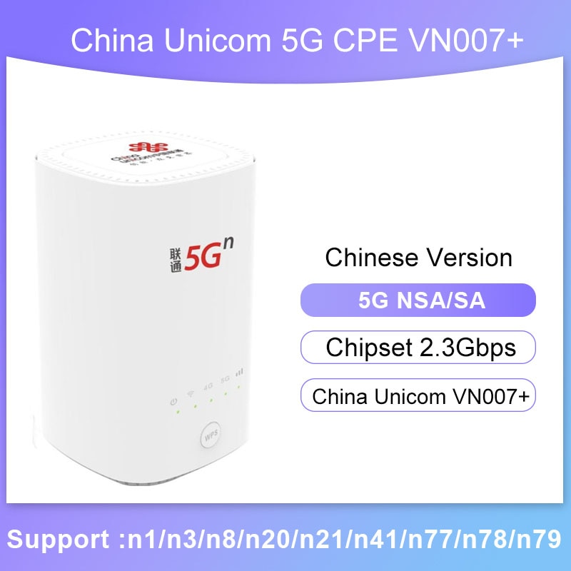 NEW Unlock China Unicom VN007+ 5G CPE Wireless Router NSA SA 2.3Gbps Sim  Slot Router Mesh wifi 5g CPE Modem Wireless High-power